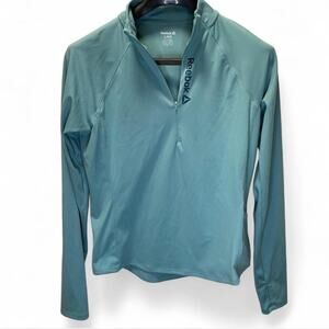 Reebok Quarter Zip Pullover Thumbhole Sleeve Teal Blue Large Women's